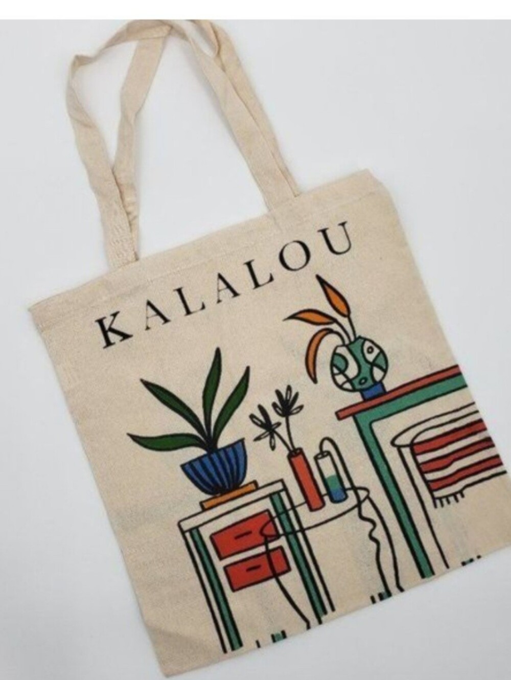 Canvas Cotton Canvas Reusable  Tote Bag in Natural with Colorful Print NEW